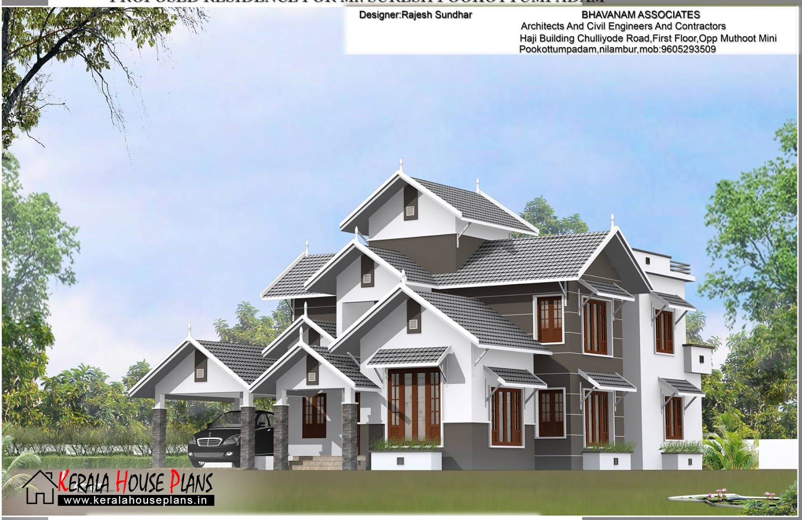 Modern 2275 Sqft. Kerala Slop Roof House Plan