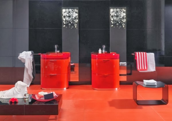 Baños en color rojo y negro - Colores en Casa