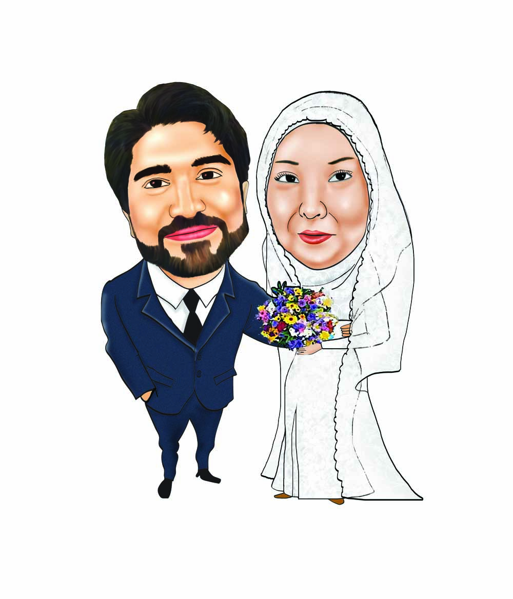 wedding caricature: MUSLIM COUPLE . WEDDING COUPLE