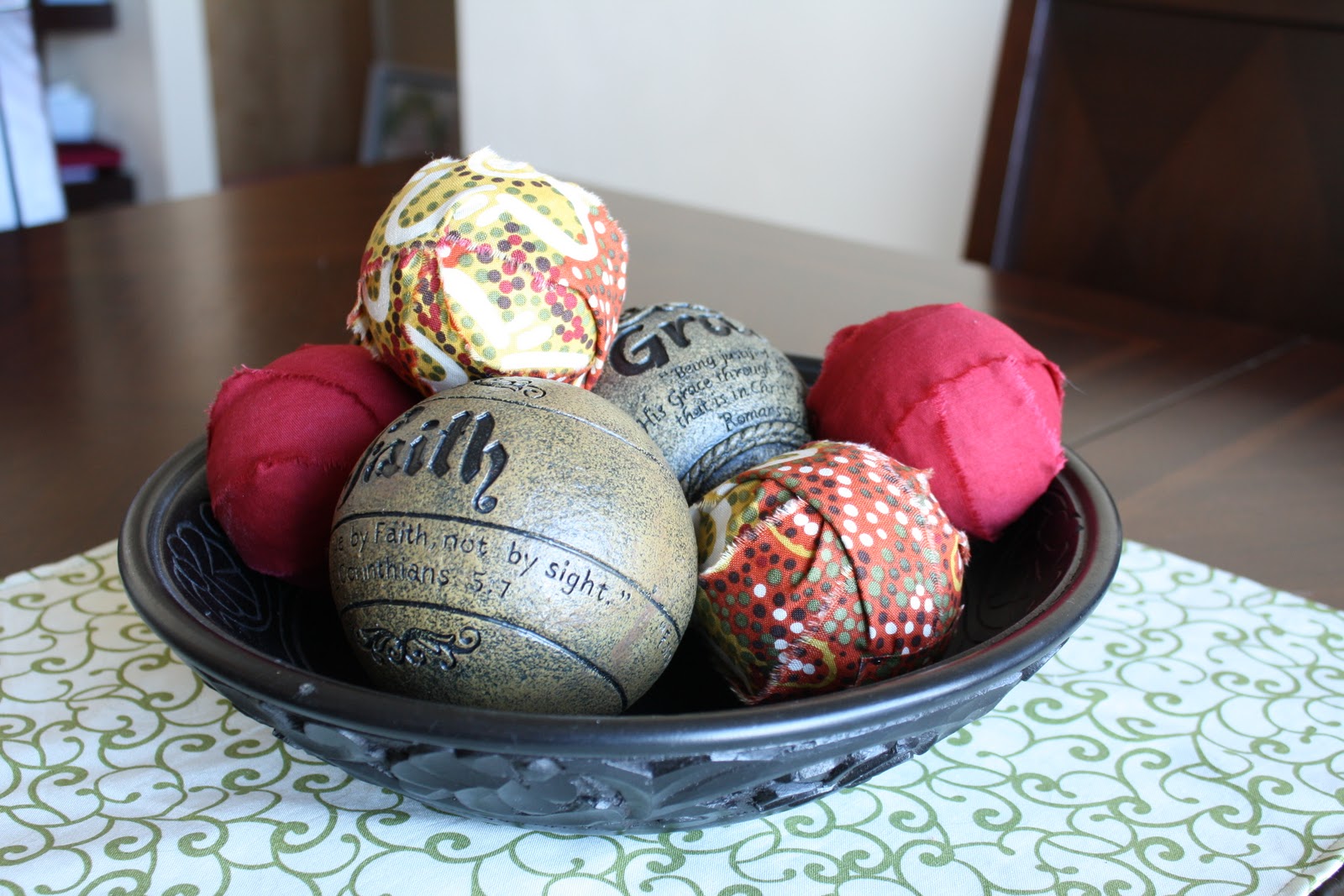 Trains, Bows, and Two Cosmos Fabric Covered Accenting Balls