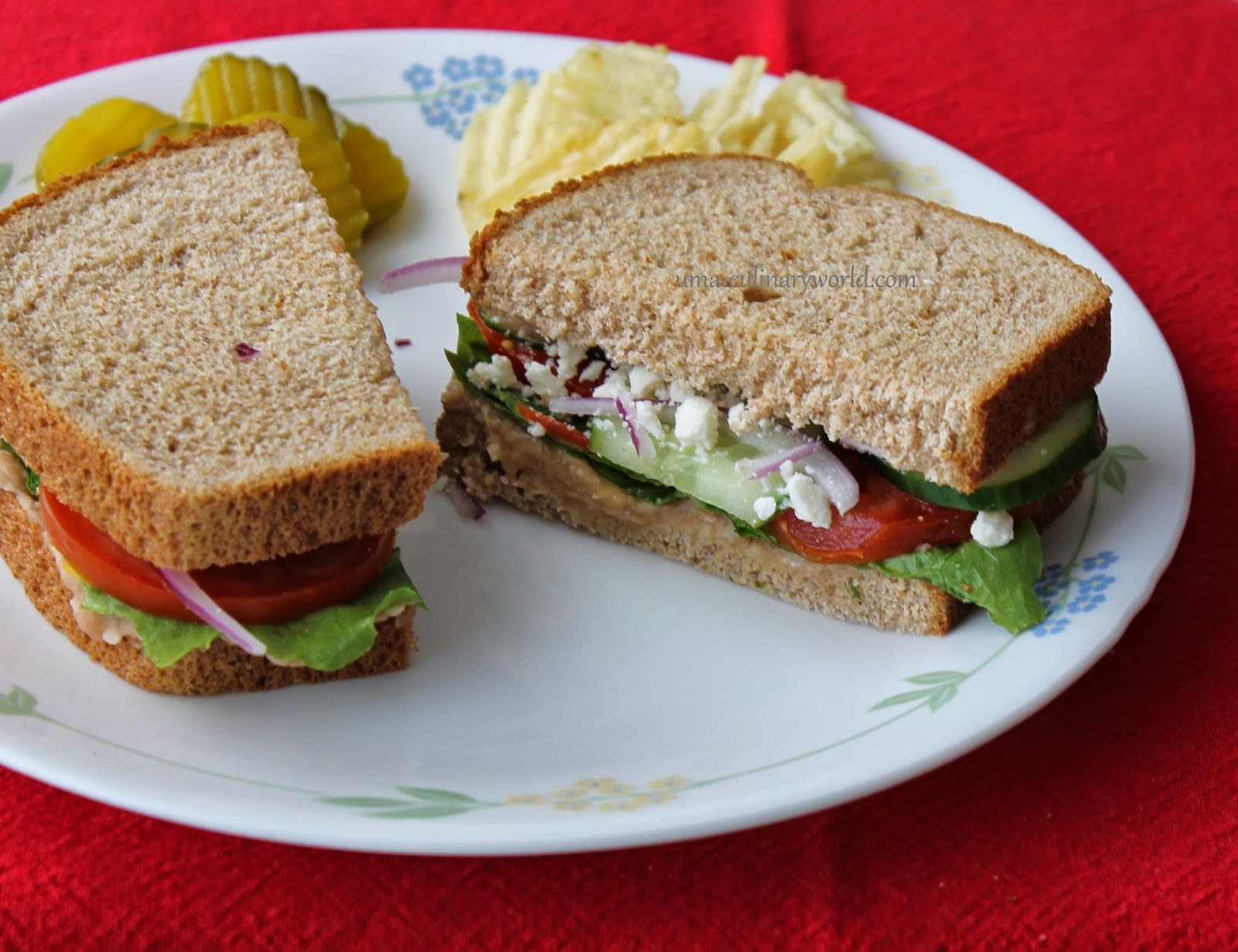 Uma's Culinary World Pinto Bean Hummus Veggie Sandwich