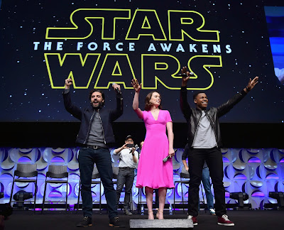 Photo of Oscar Isaac, Daisy Ridley and John Boyega from the Star Wars Celebration
