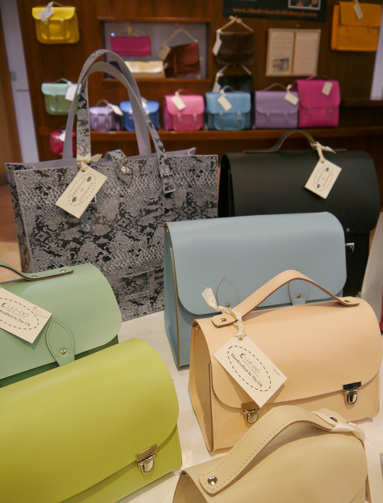 Rhodesian of Edinburgh at Scotland Re:designed - Limited Edition Pop Up Shop Scotland Re:designed, Limited Edition pop up shop, Limited Edition pop up department store, pop up shop, Edinburgh pop up shop, Ocean Terminal, Edinburgh, Edinburgh Bloggers, Scottish Bloggers, Scottish Design, Rhodesian of Edinburgh, Pastel Satchels, Leather bags, Handmade in UK