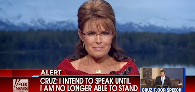 Sarah Palin shows up on Hannity to shake her pom poms for Raphael Cruz and his non-filibuster filibuster. Update!