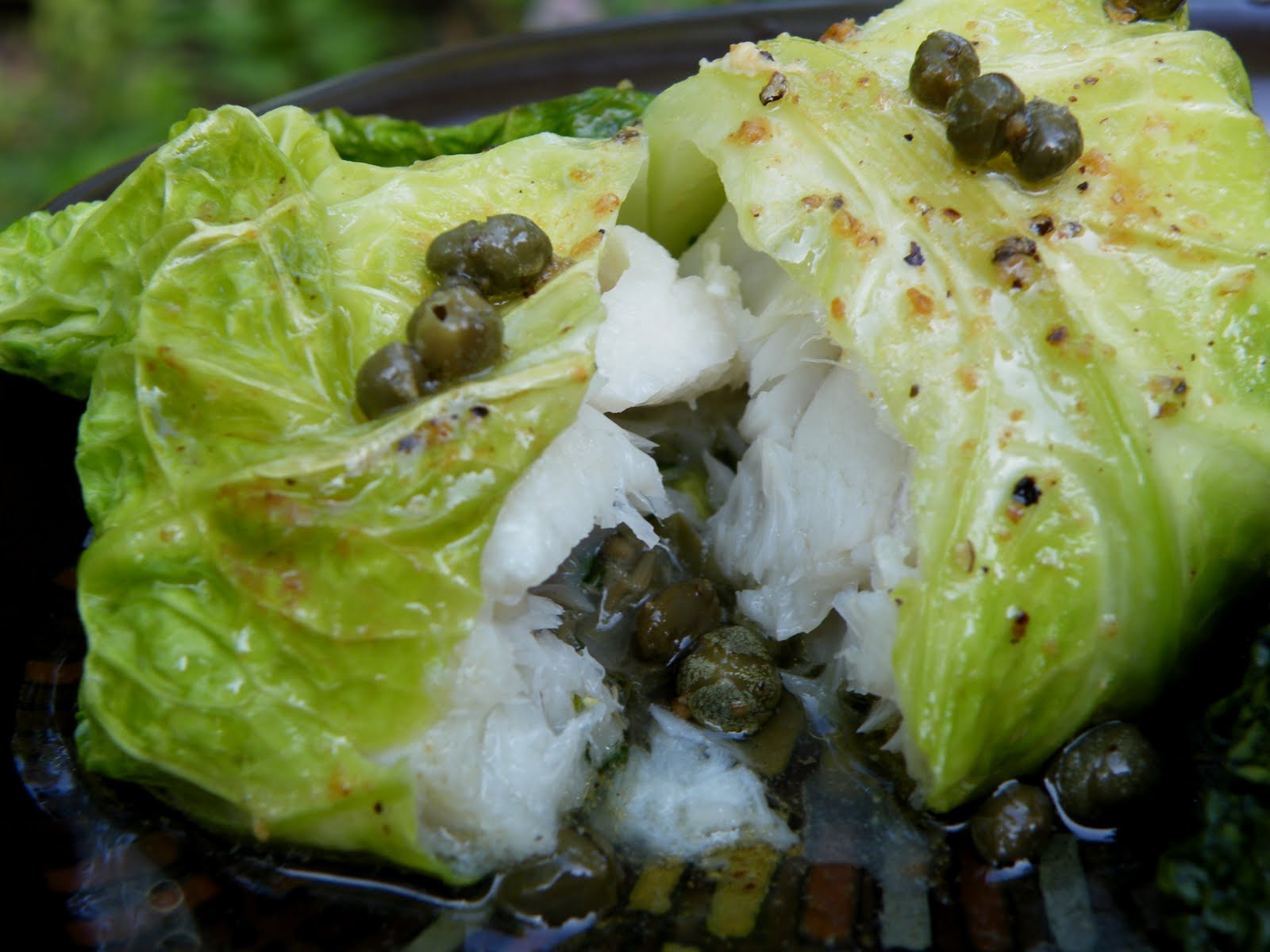 The Cooking Curmudgeon Fish Wrapped in Savoy Cabbage with Caper Butter