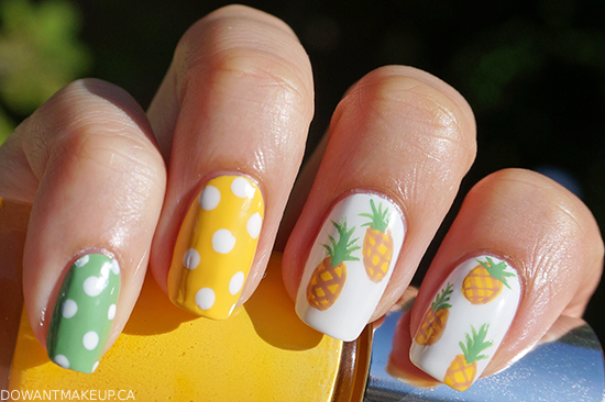 Pineapples & polka dots nail art