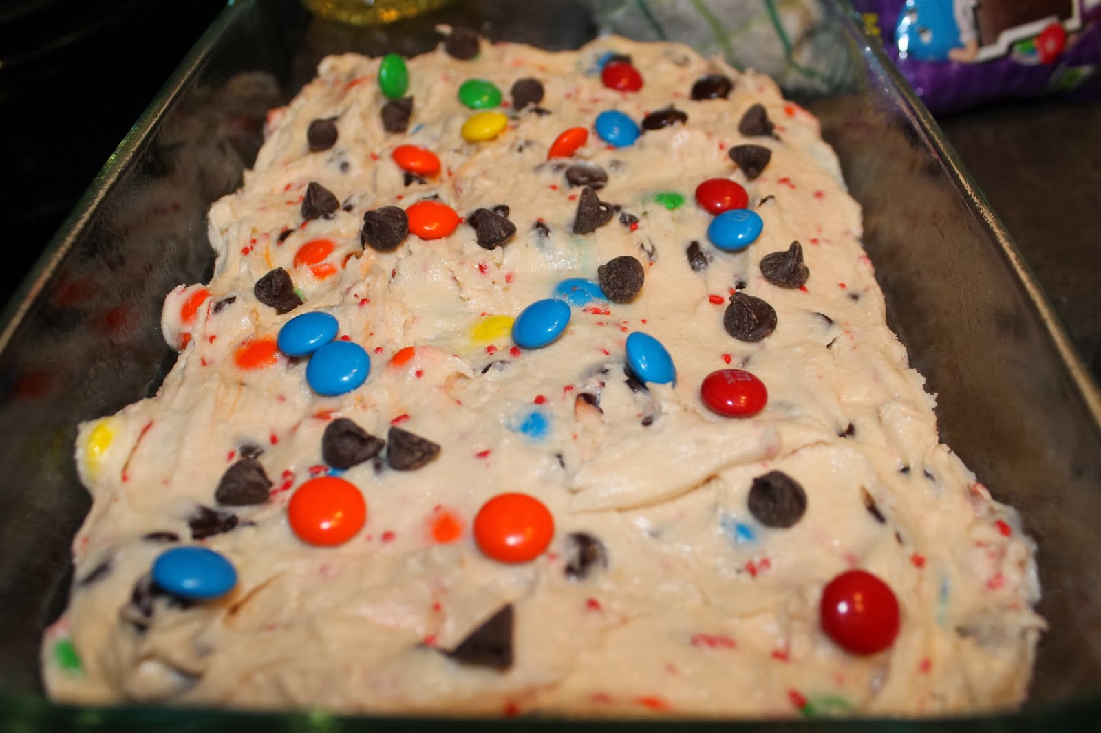 Stay At Home Baker Chocolate Chip M&M Cake Batter Bars