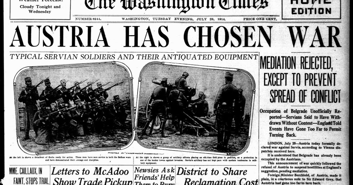 الحرب العالميه الاولى ......بحلقات  Washington+Times+Austria+has+chosen+War+July+28,+1914+Tuesday+evening+edition