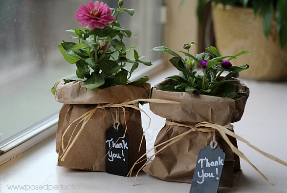 Simple wrapping with a chalkboard tag turns an ordinary garden annual into a sweet gift!