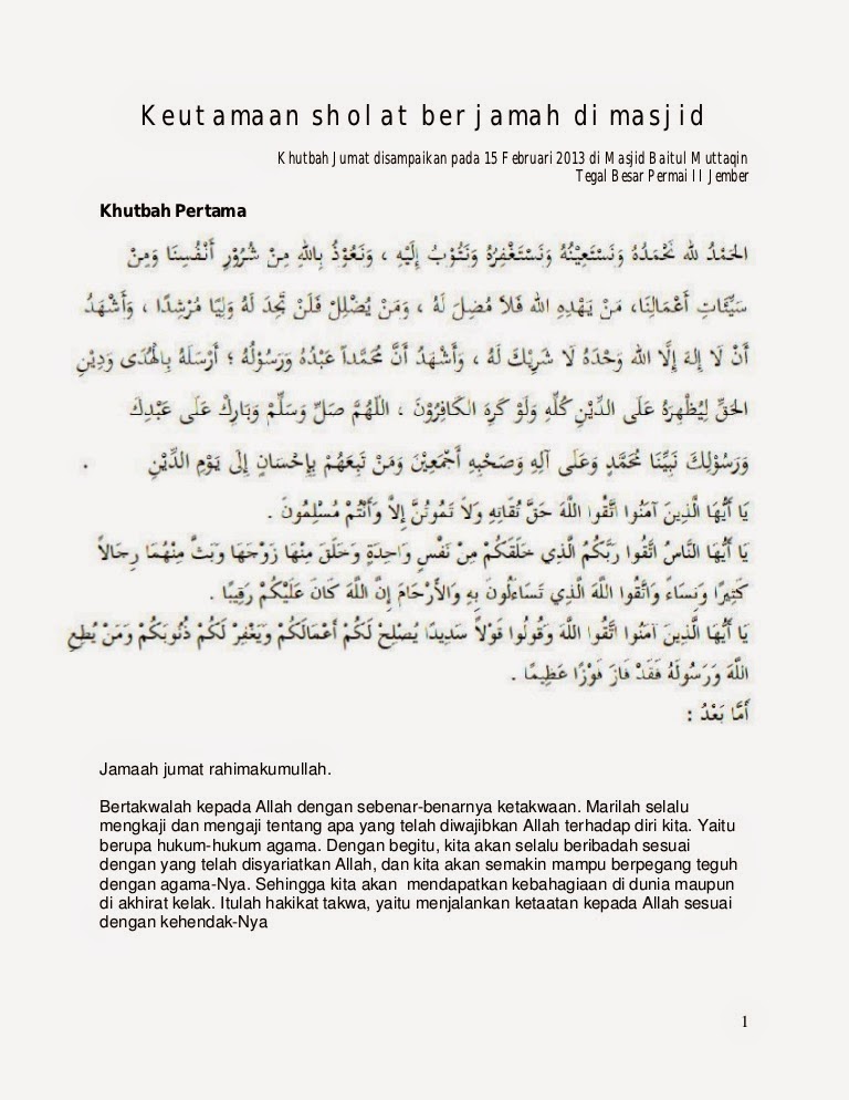 Khutbah jumat lengkap dengan doa pembuka dan penutup pdf