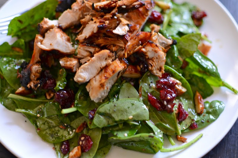 Fancy Napkin: .Cranberry Almond Spinach Salad w/ Chicken.