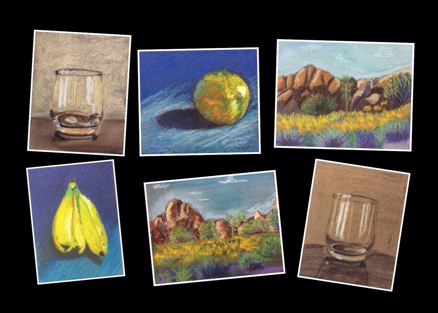 soft pastel paintings created during a Basic Soft Pastel workshop conducted by Manju Panchal