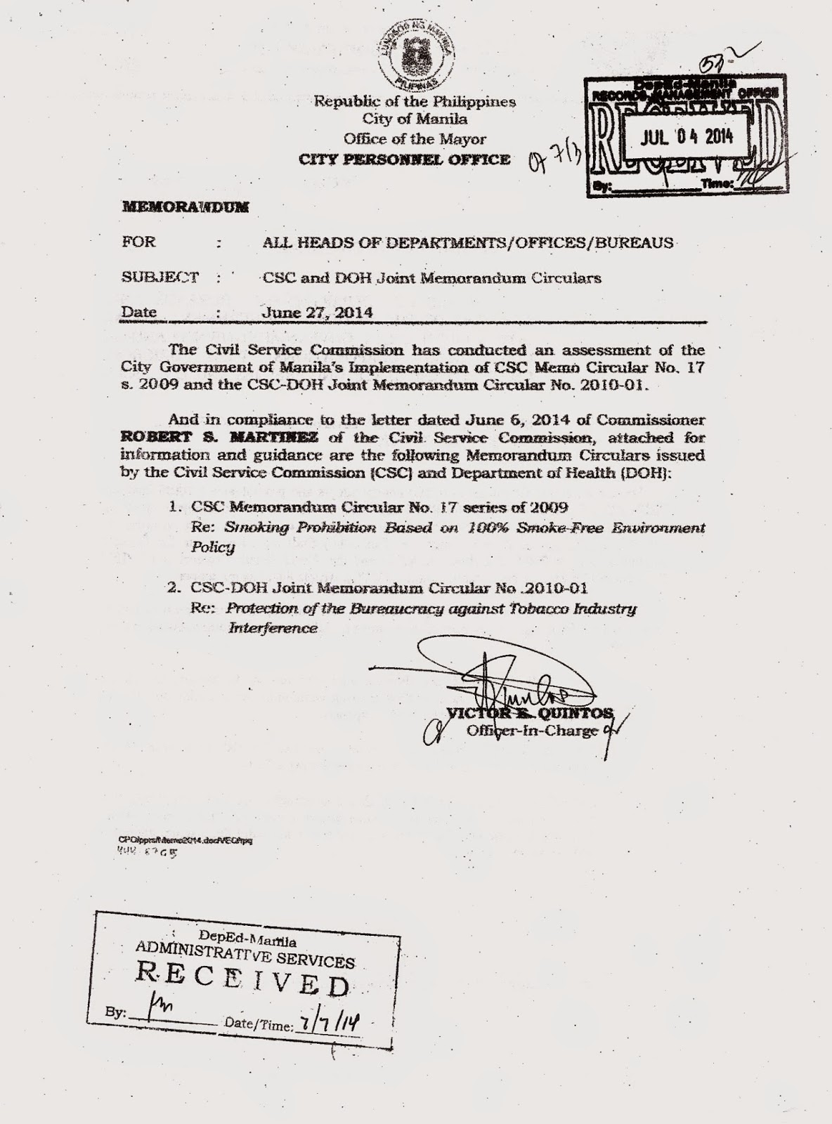 Department of Education Manila Division Memorandum No. 323 CSC AND