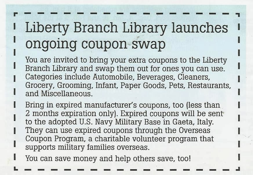 Kidding Around Trade coupons at the Liberty library!