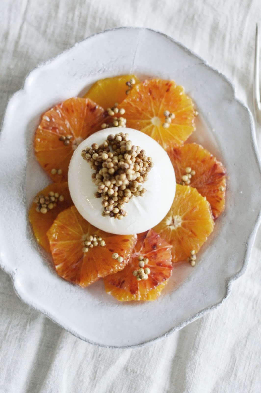 Blood Orange Burrata Coriander Seeds Fork And Flower