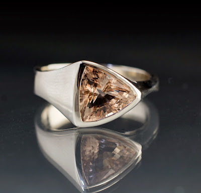Trillion Morganite Ring Side View