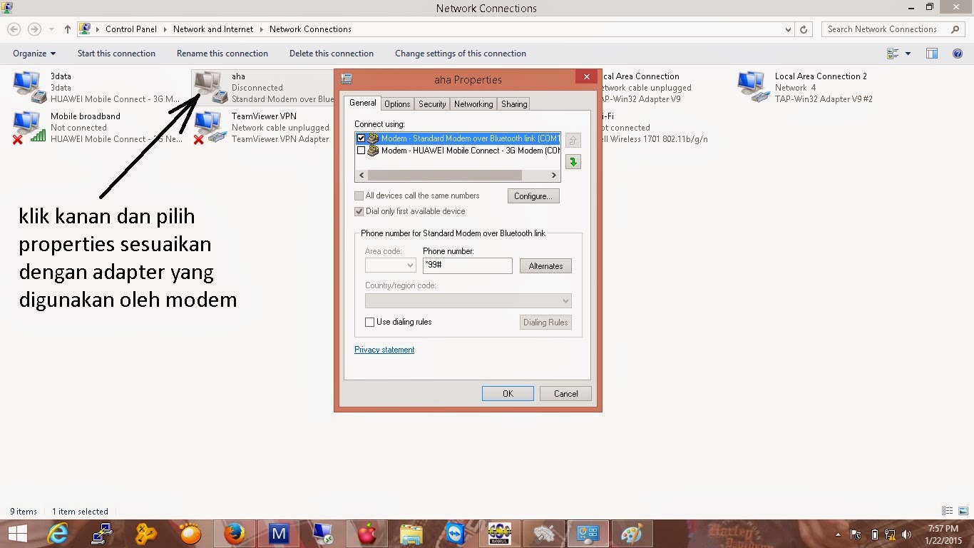 Cara uncheck default gateway Modem tanpa MMD X