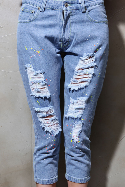 Paint Splashed Cropped Boyfriend Jeans