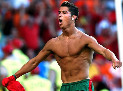 Ronaldogoals on Cristiano Ronaldo Euro2004 Portugal Shirtless Body Celebrating Goal