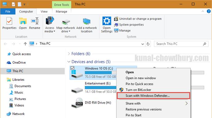 Windows 10 November Update: Windows Defender context scan (www.kunal-chowdhury.com)