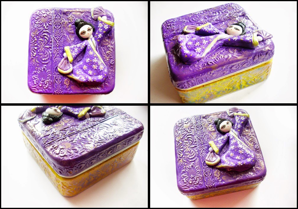 gheisha polymer clay, geisha box, gift, japanese, purple geisha