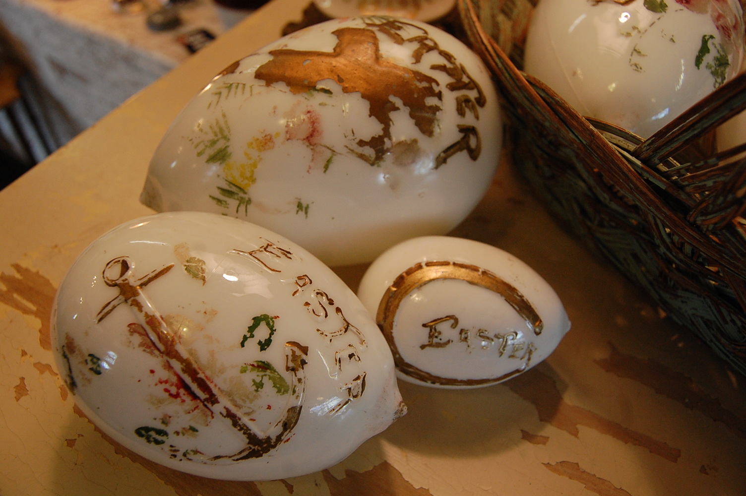 urban farmhouse Antique hand blown milk glass Easter eggs.
