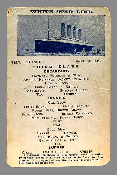 EBL: Titanic Recipes: The passengers and crew ate well just before the