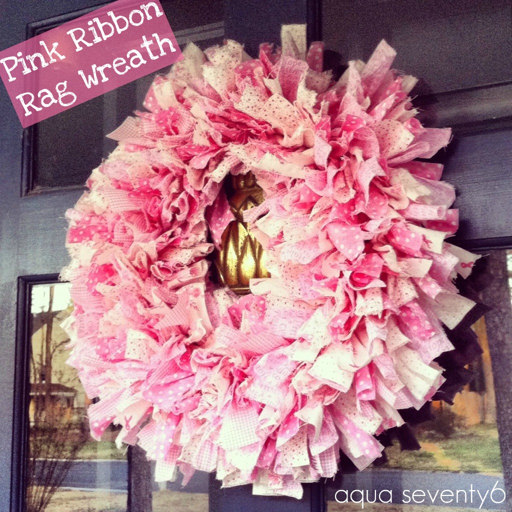 Aqua Seventy6 "Pink Ribbon" Rag Wreath