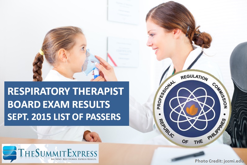 List of Passers September 2015 Respiratory Therapist board exam