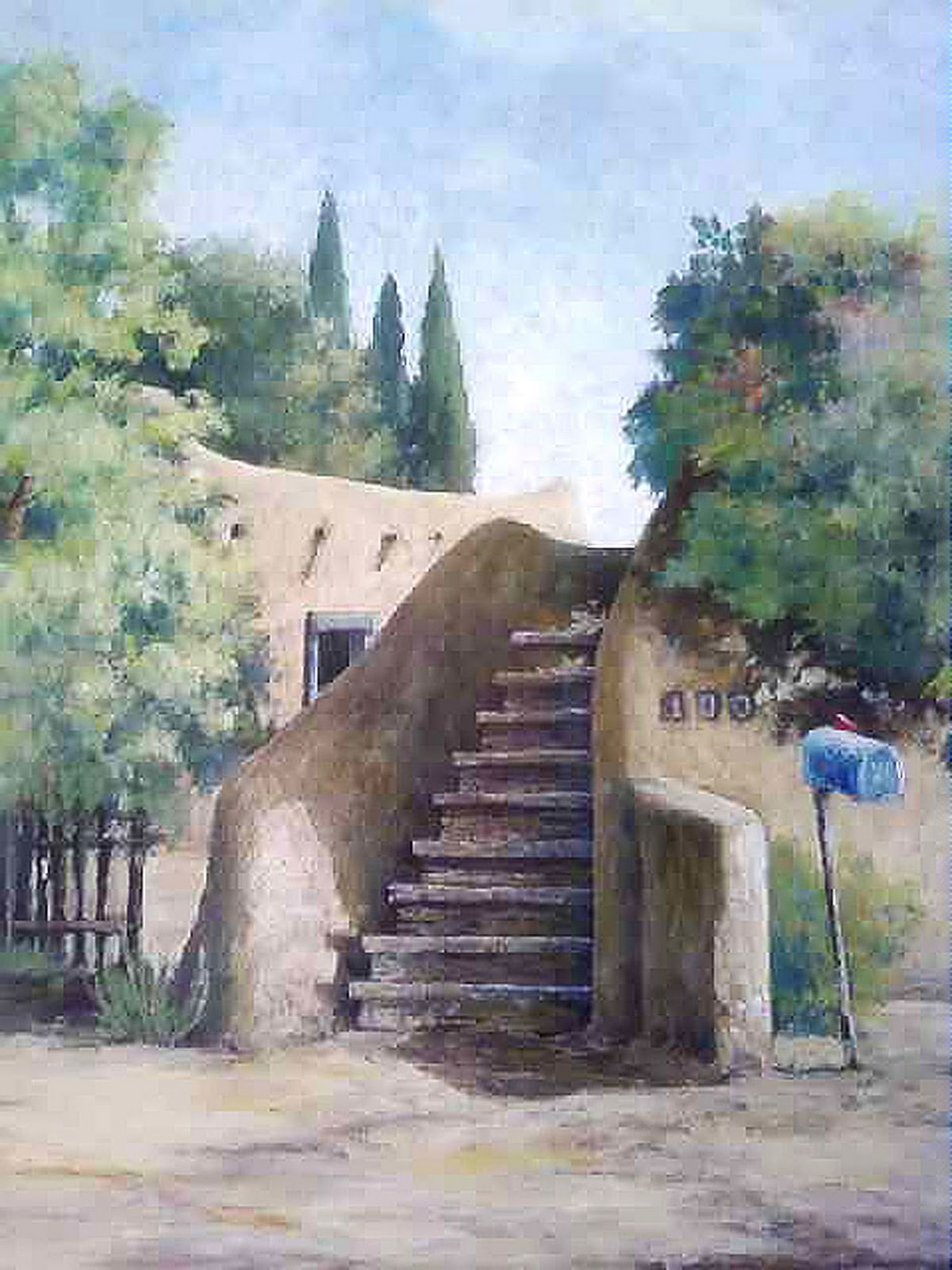 Tina Bohlman Fine Art Watercolor Oil Sold Taos Steps 12 X 16