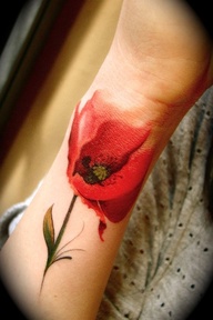 RED ROSE TATTOO ON HAND WITH LEAF