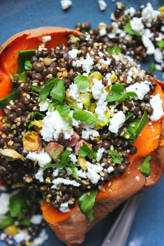 happy hearted kitchen Lentil Stuffed Sweet Potatoes with Chard, Feta