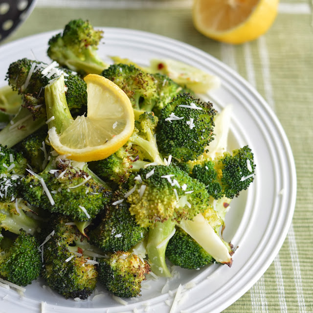 Roasted Broccoli with Garlic, Parmesan and Lemon Virtually Homemade