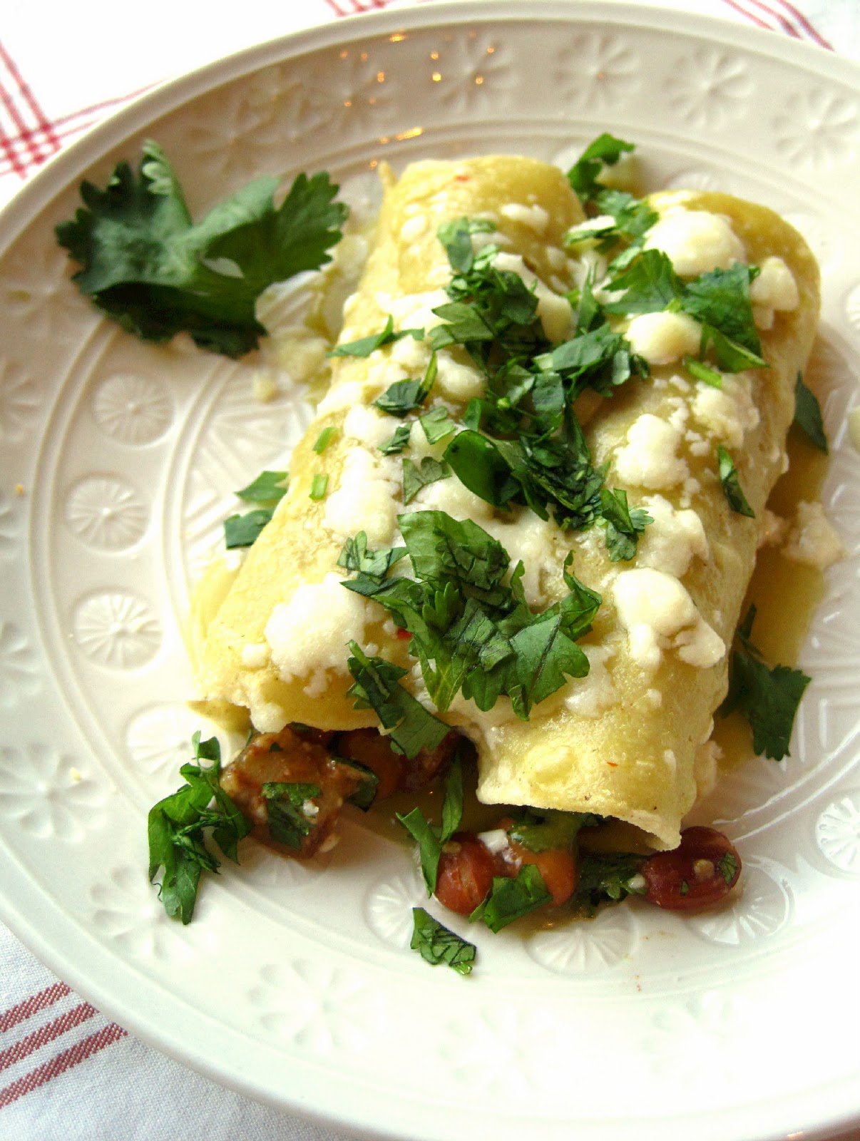 Think, Love, Sleep, Dine Potato and Pinto Bean Enchiladas