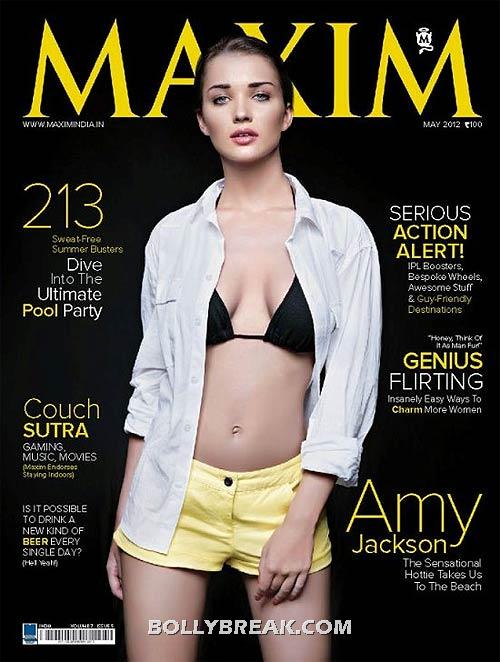 Amy jackson poses in yellow and white for maxim - (3) - Bollywood cover girls 2012- sizzling hot babes