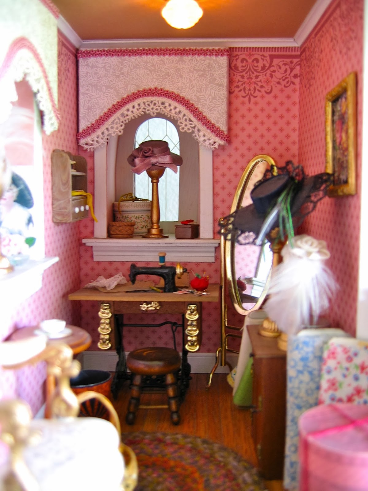 BluKatKraft Victorian Dollhouse Miniature Sewing, Sitting Room and Girl's Bedroom 112 scale Pt.6