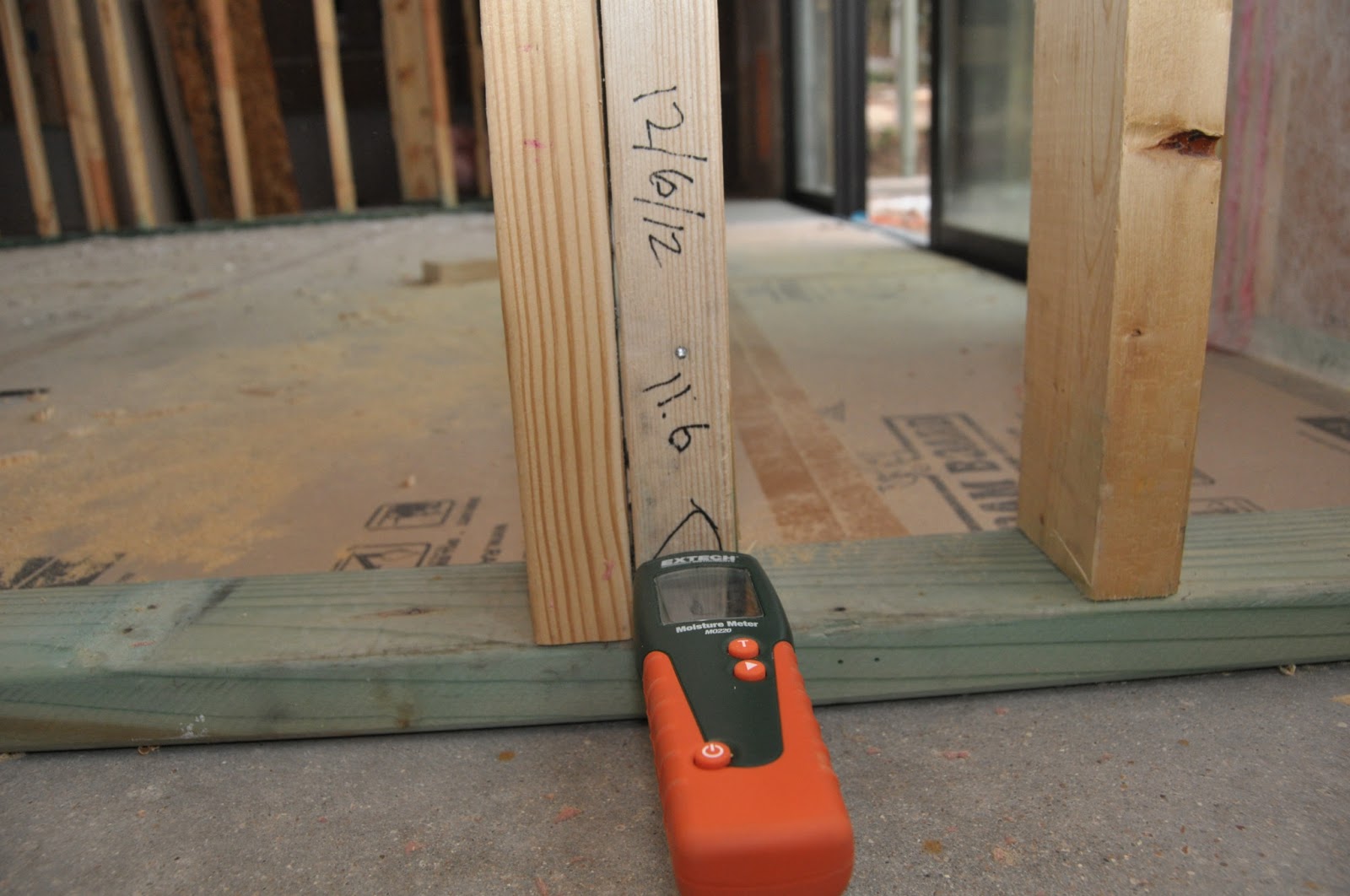 wet lumber framing drying moisture studs sharpie levels record reading date map