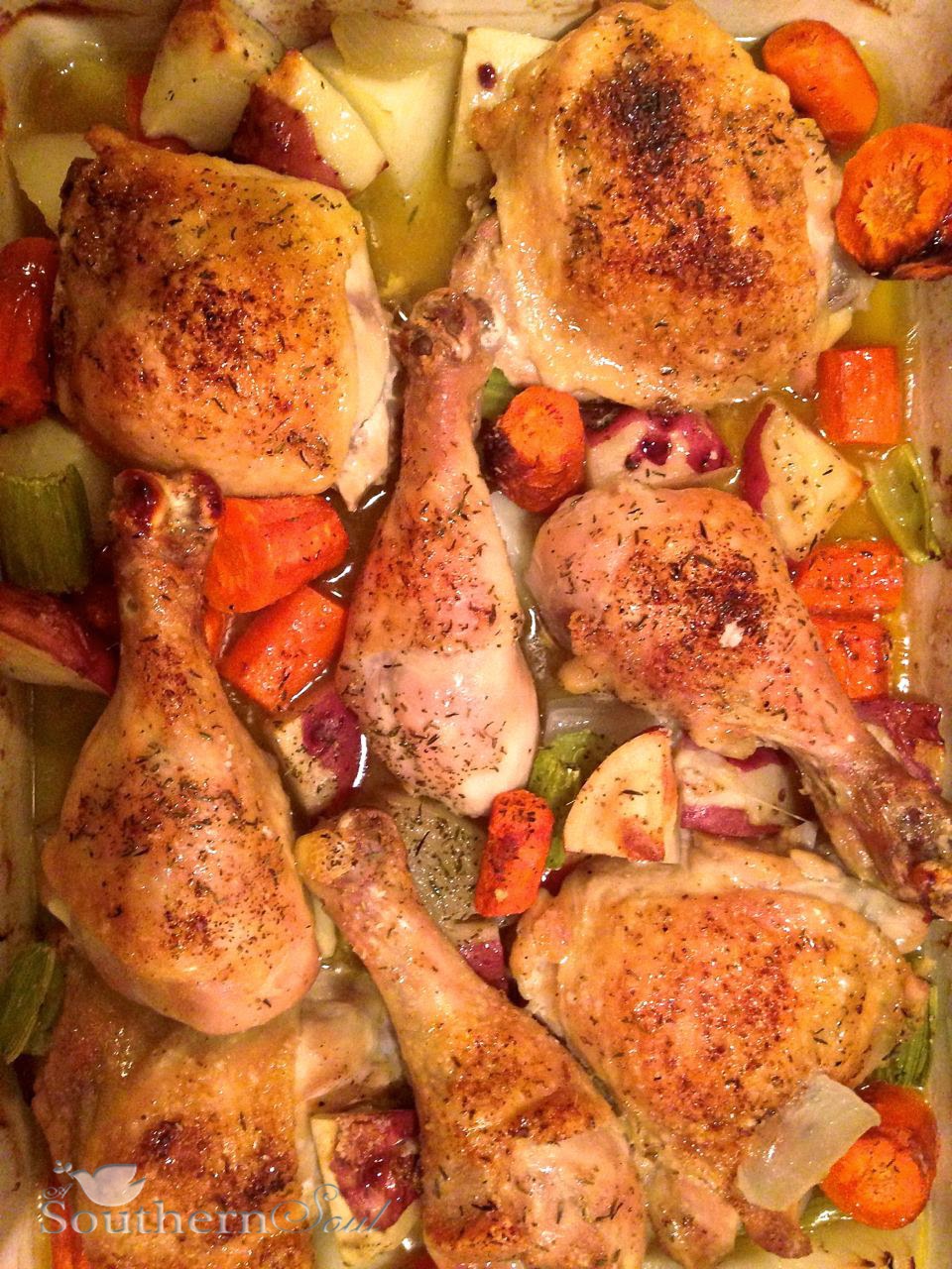 A Southern Soul Oven Roasted Chicken with Vegetables