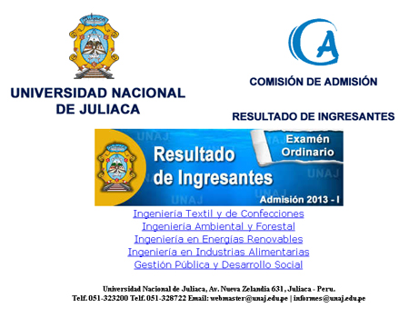 Resultados prueba admision UNAJ 2014 II