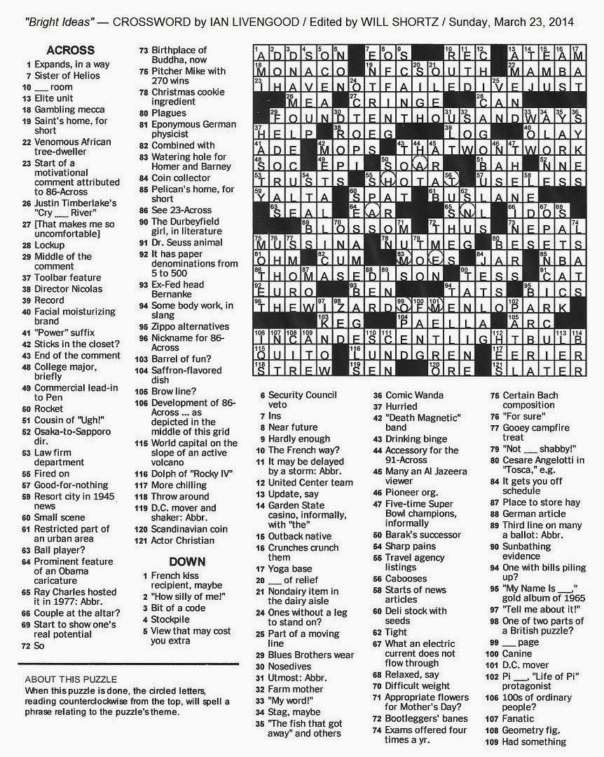 The New York Times Crossword in Gothic: 03.23.14 — Bright Ideas
