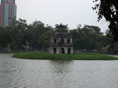 Turtle tower in the middle of Hoan Kiem Lake