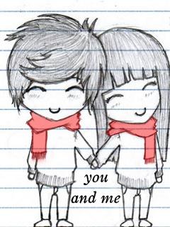 cute boy and girl holding hands sketch on paper with pencil