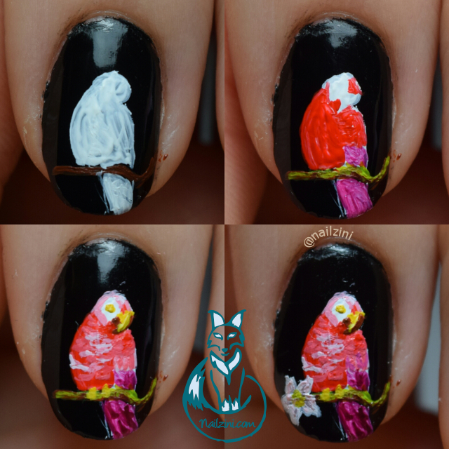 Parrot and flower nail art