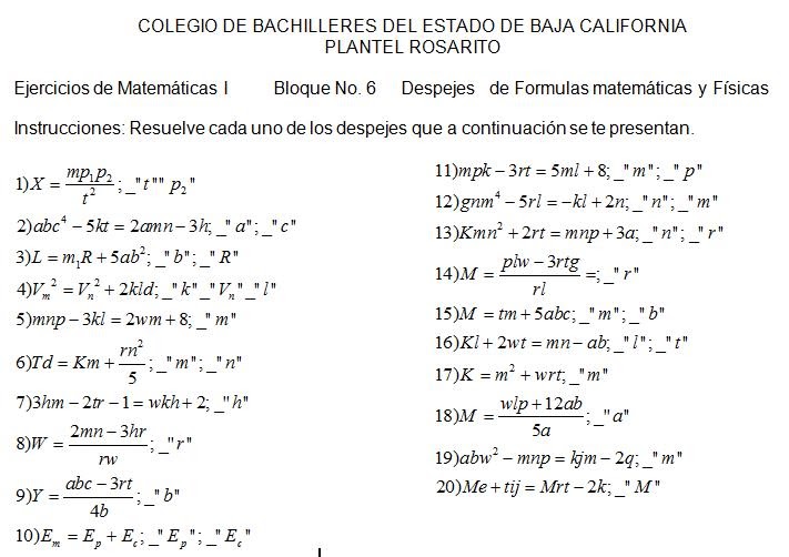Las Matemáticas con el Profesor Borja Despejes de formulas Matemáticas