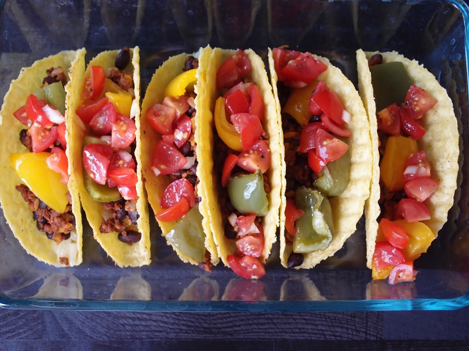 The VegHog Black bean and soya mince tacos with roasted peppers