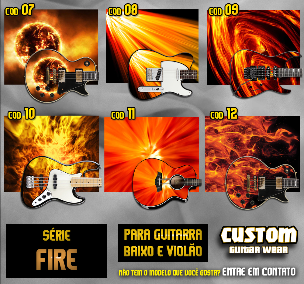 Série Fire Fogo Adesivo de Guitarra, Baixo e Viol u00e3o Aparador Tabaco ~ Série Fire Fogo Adesivo de Guitarra, Baixo e Viol u00e3o