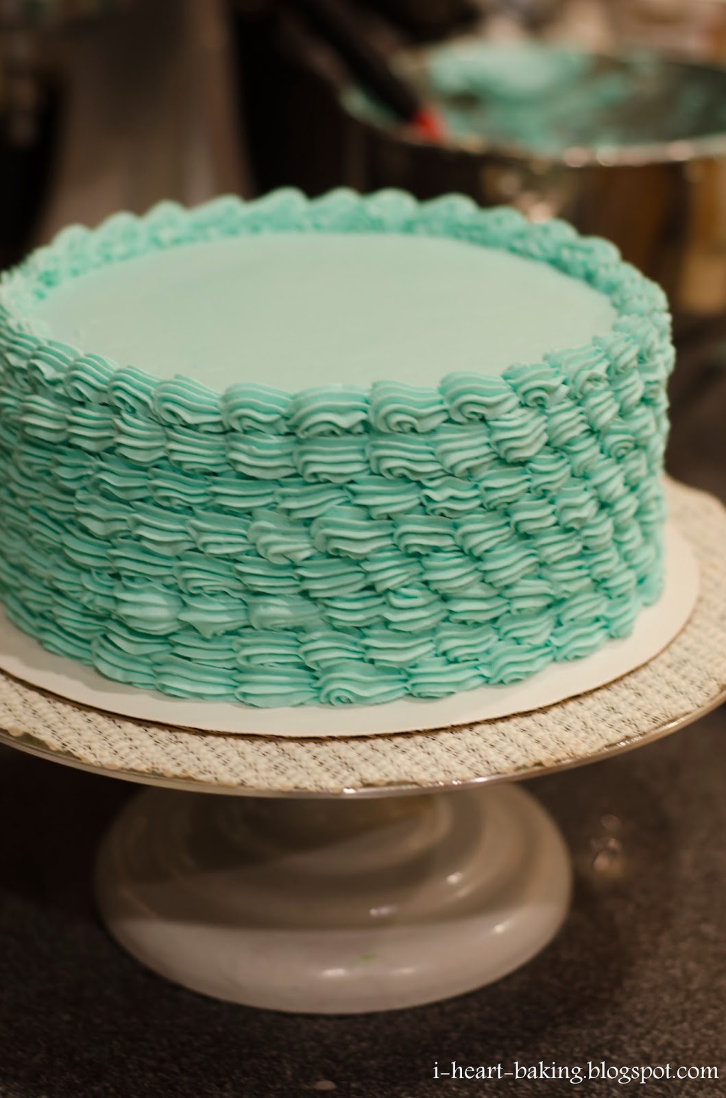 i heart baking! blue funfetti birthday cake with piped shell sides