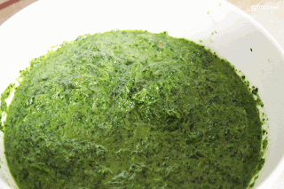 Spinach raita fresh from the fridge