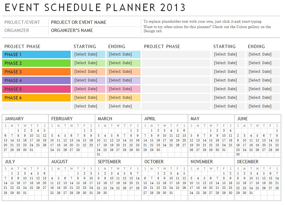 2013 Event Schedule Planner Template Sample