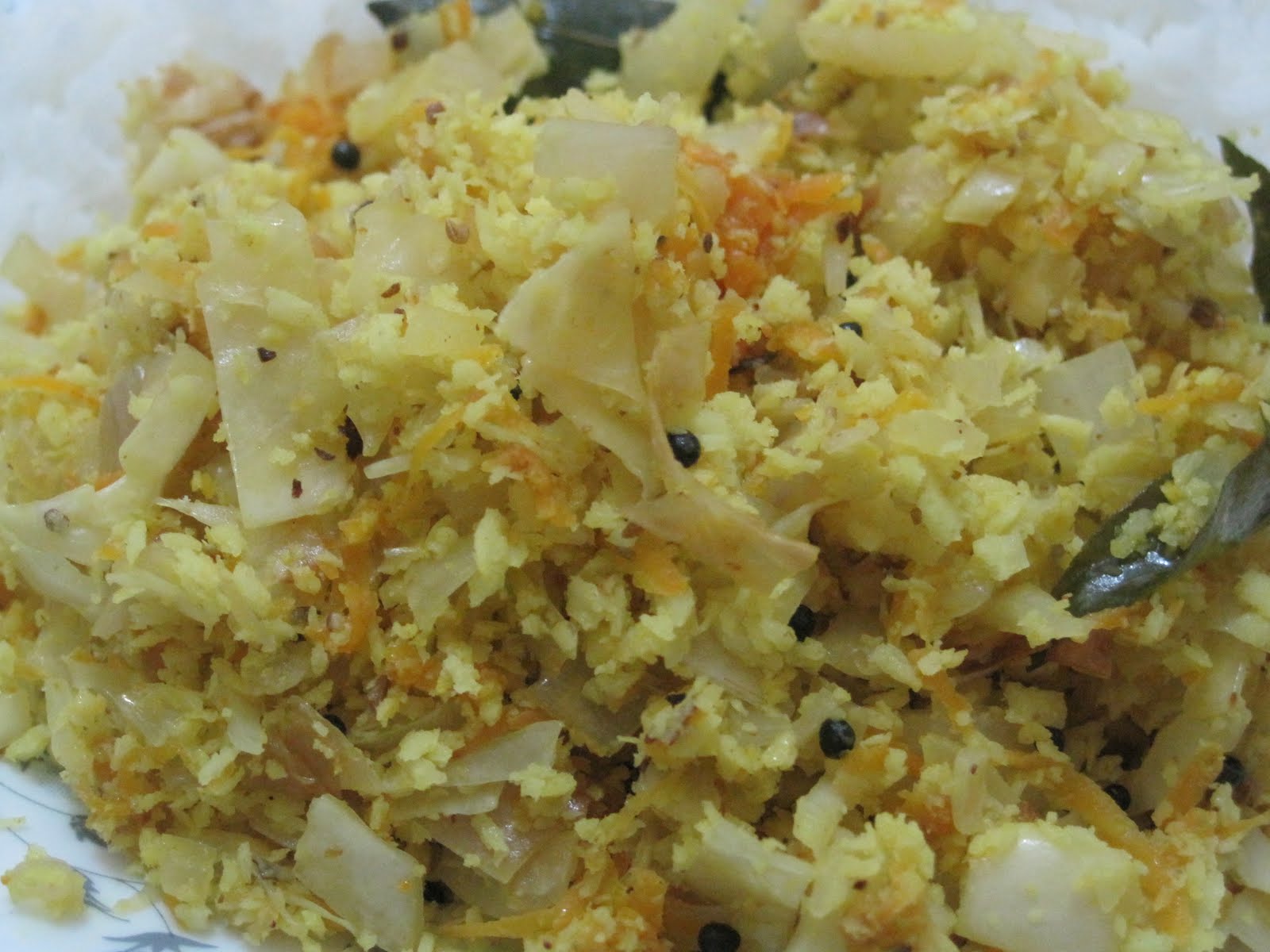 Cabbage thoran(upperi) or Cabbage carrot thoran(upperi) with coconut